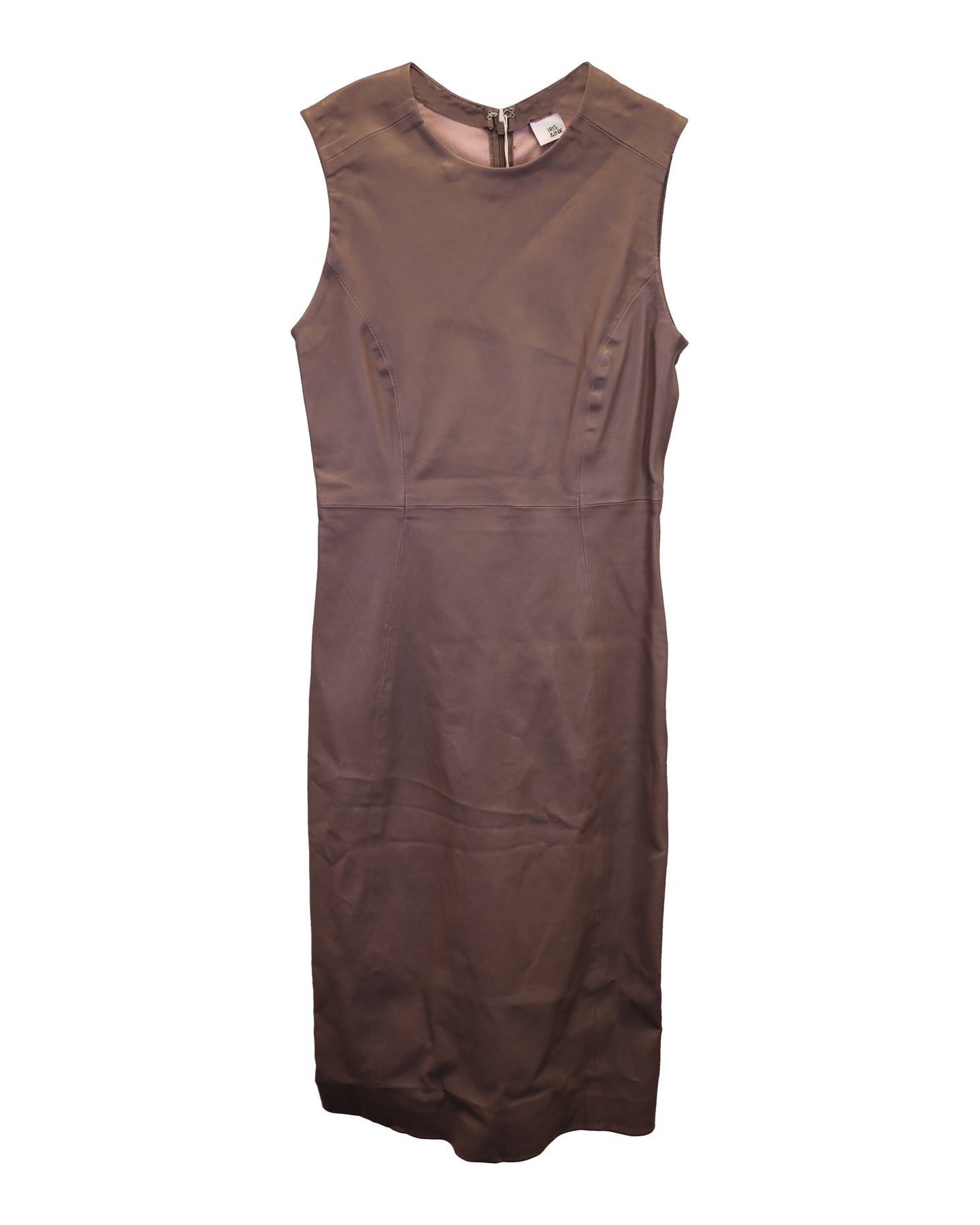 Iris & Ink Carrie – Midikleid mit Stretch-Ausschnitt aus braunem Leder