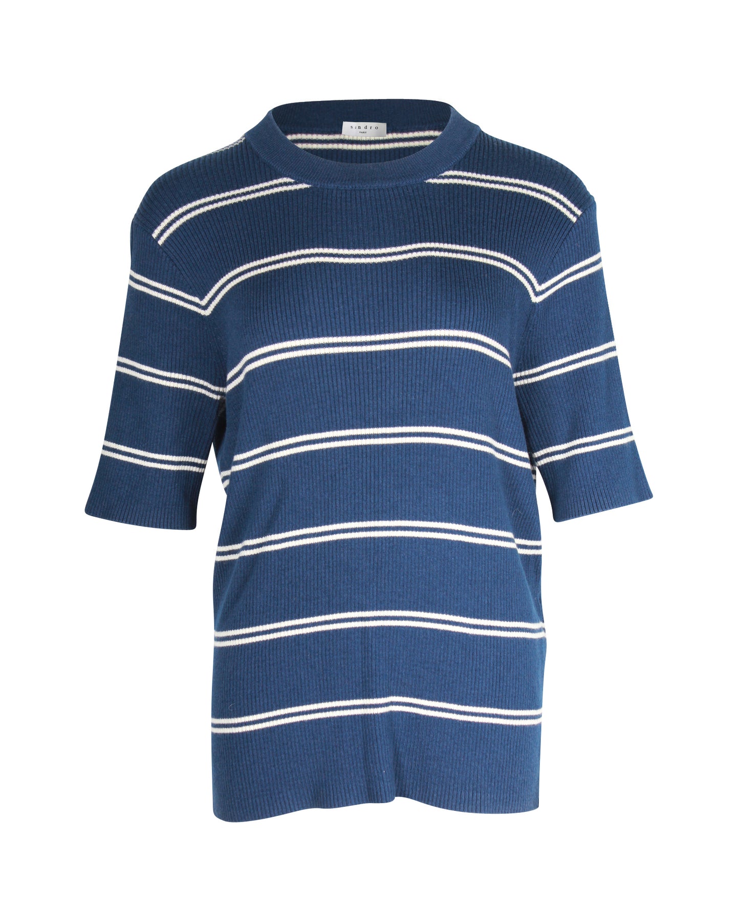 Sandro Paris Gestreiftes T-Shirt aus blauer Wolle