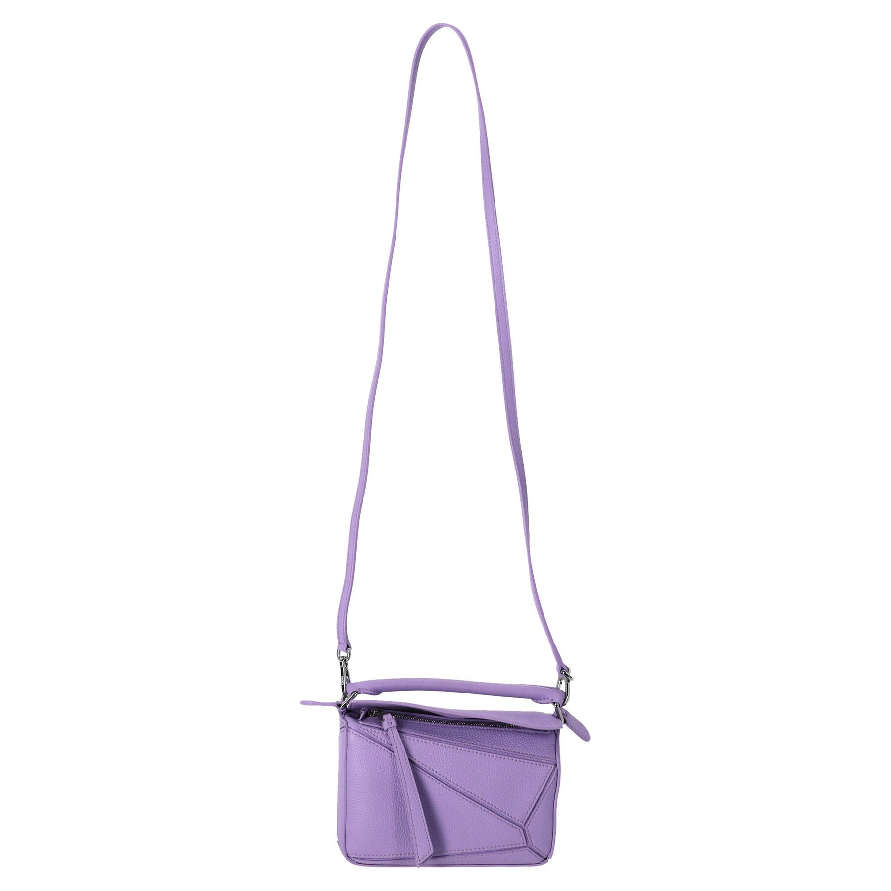 Loewe Mini-Puzzle-Tasche aus violettem Kalbsleder