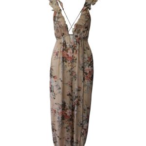 Zimmermann Aerial Flounce Full-Length Harem Jumpsuit aus Seide mit Blumendruck