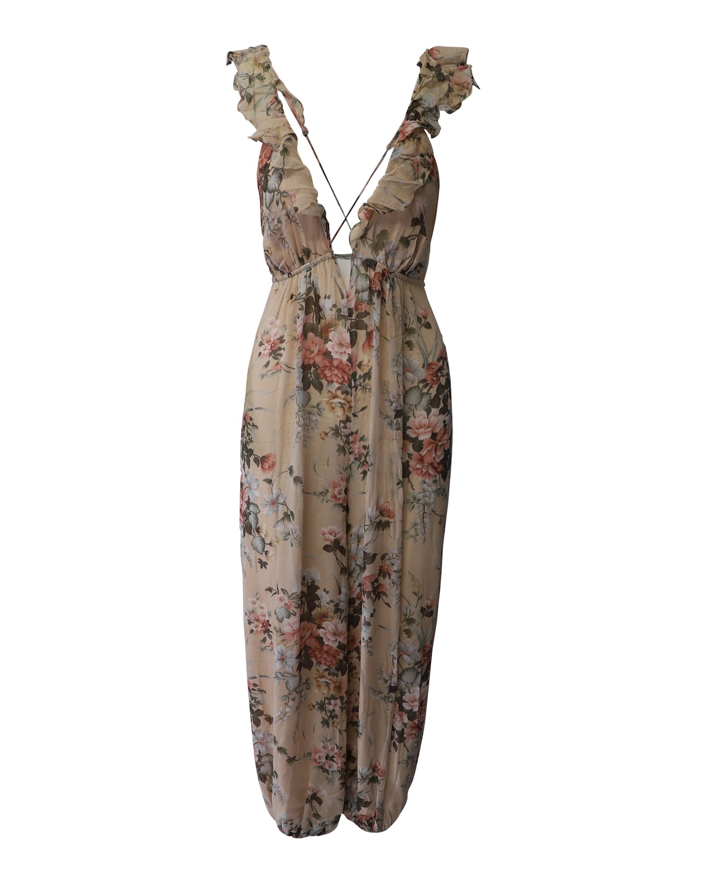 Zimmermann Aerial Flounce Full-Length Harem Jumpsuit aus Seide mit Blumendruck