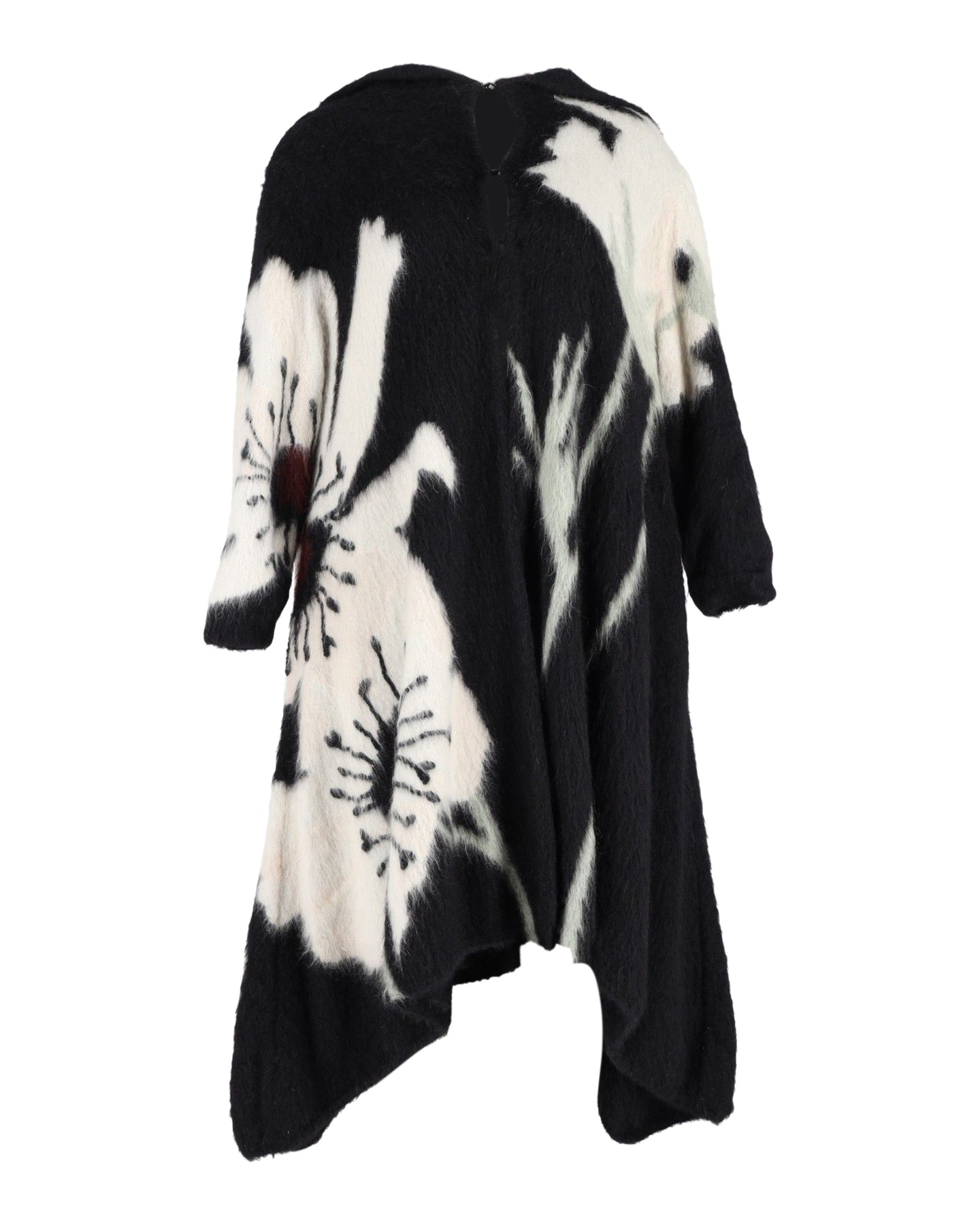 Valentino Garavani Langer, floraler Mantel mit Kapuze aus schwarzem Kaschmir und Mohair