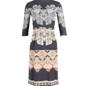 Etro Belted bedrucktes Midikleid in schwarz bedruckter Wolle