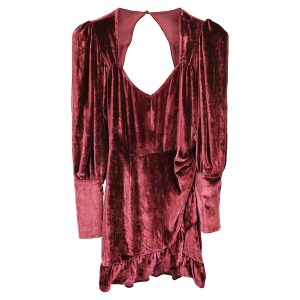 Reformation Fortune Mini-Wrap-Kleid aus burgundischem Samt 7748713513020
