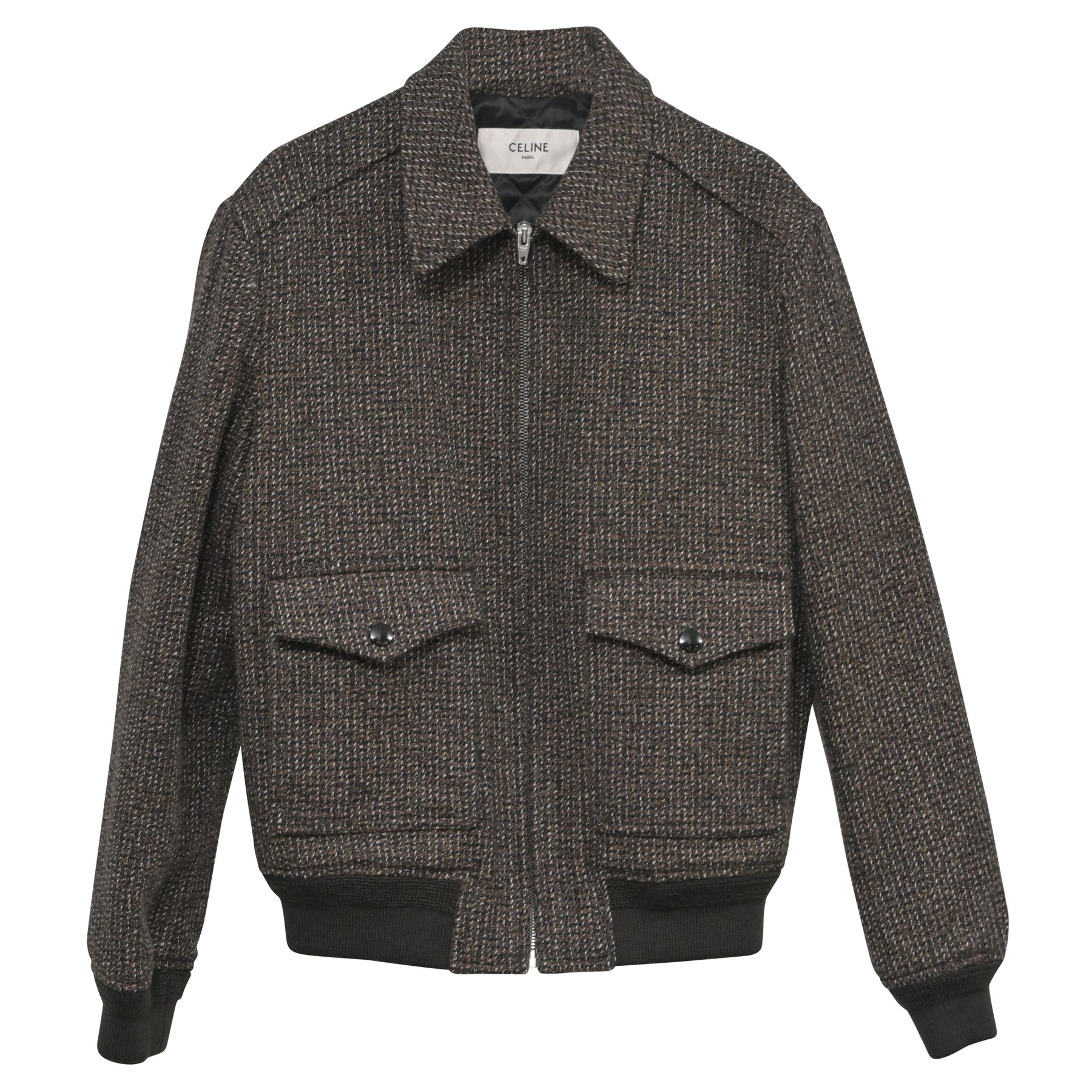 Celine Teddy Tweed Jagdjacke aus brauner Wolle