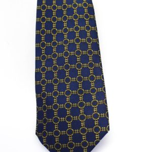Hermes Herren klassisch Breite Abstrakt Muster Seide Vintage Krawatte Dunkelblau Blau Braun