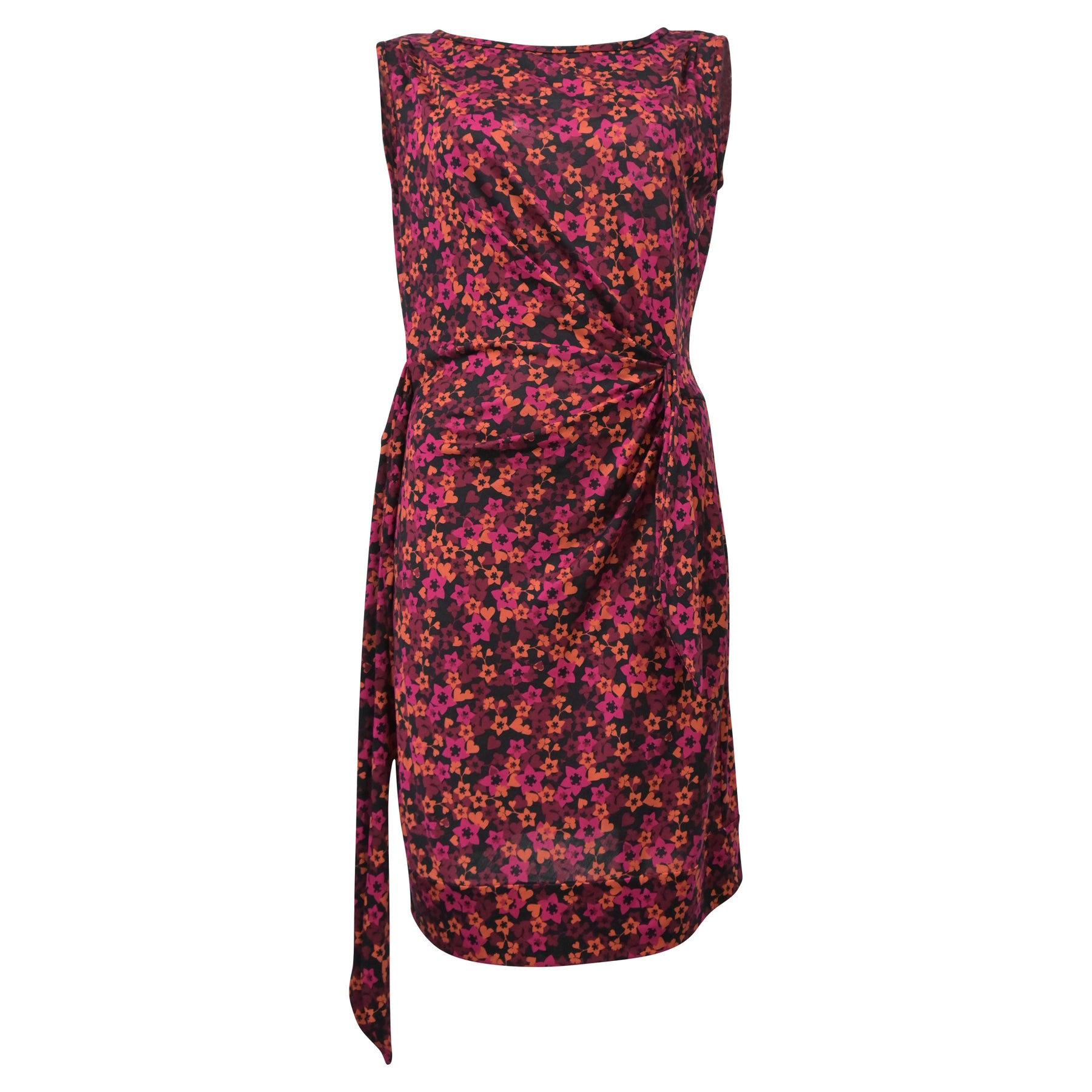 Diane Von Furstenberg Drapiertes ärmelloses Kleid aus rotem Polyester mit Blumenmuster