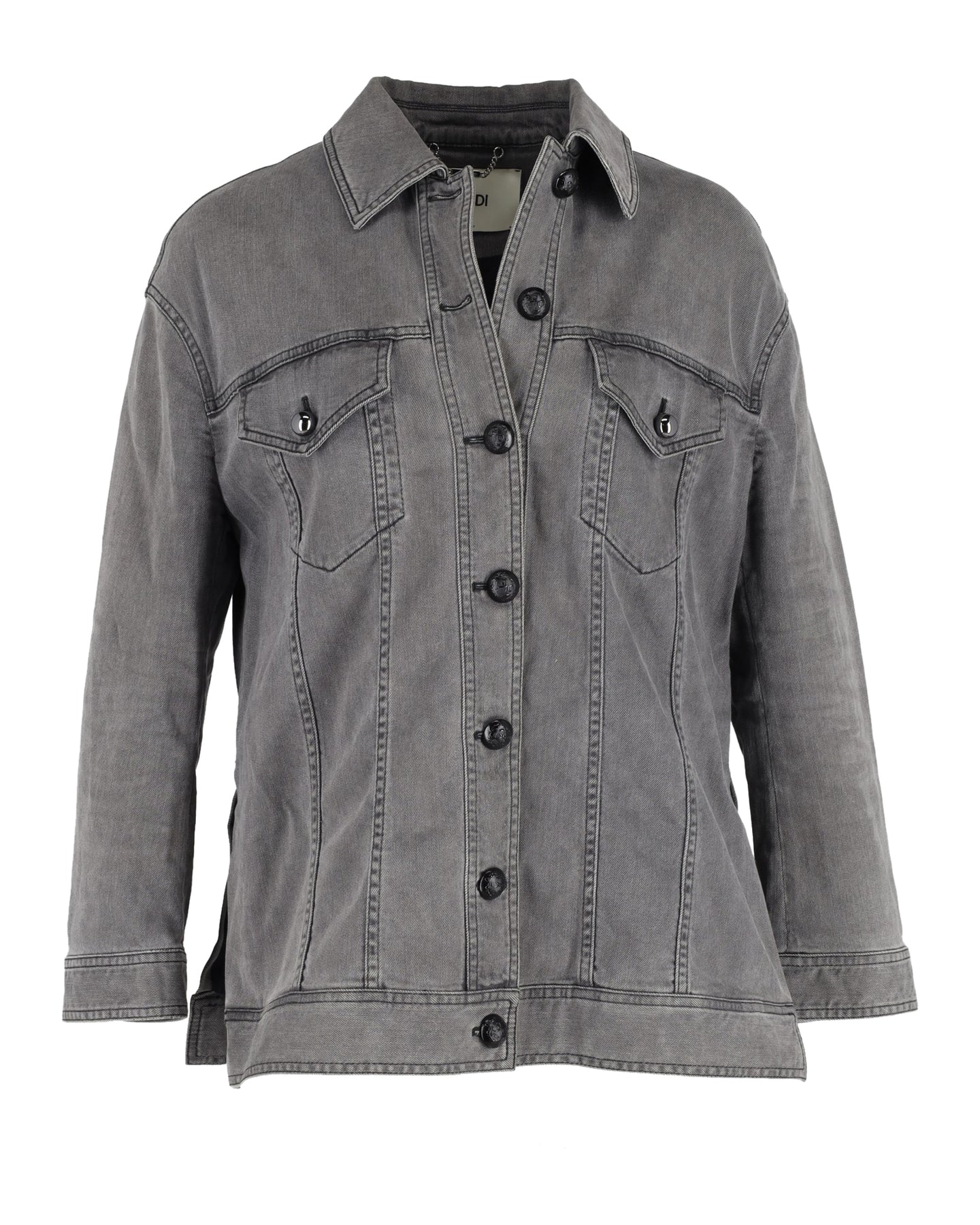 Fendi Verzierte Trucker Jacke aus grauem Baumwoll-Denim