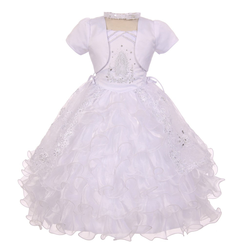 Taufkleid für kleine Mädchen mit weißen Strasssteinen, Jungfrau Maria, Stickerei, Größe 2–6