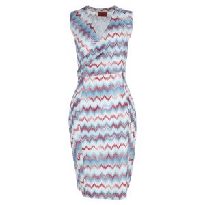 Missoni V-Ausschnitt ärmelloses Minikleid in hellblauer Zickzackviskose 7748730716220