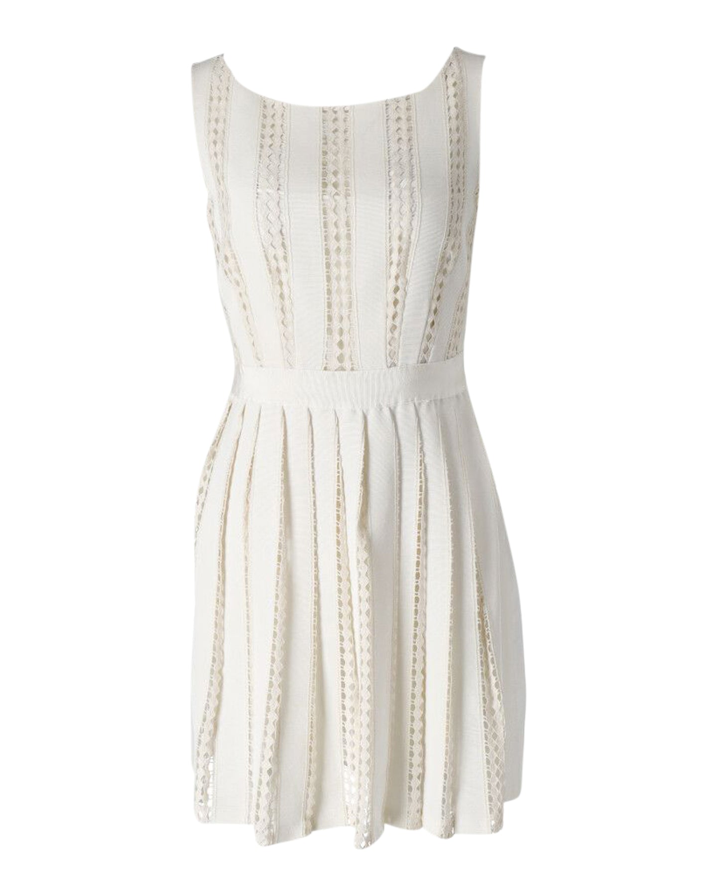Moschino Perforiertes Plisseekleid aus cremefarbener Baumwolle
