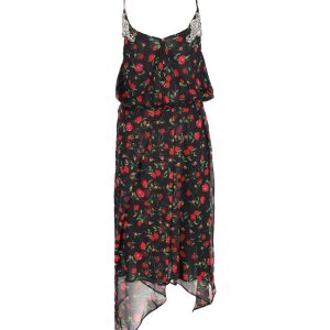 Dodo Bar Or Rose-Print Kleid aus schwarzer Seide 7748727046204