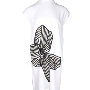 Stella McCartney Schleifendetail-Print Mock-Ausschnitt Kleid in weißer Viskose 7748726652988