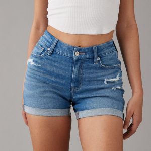 AE Next Level Curvy V-Rise Ripped Denim Midi-Shorts