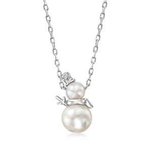 RS Pure Von Ross-Simons 4-6.5mm kultivierte Perle Schneemann Halskette mit Diamant Akzente in Sterling Silber