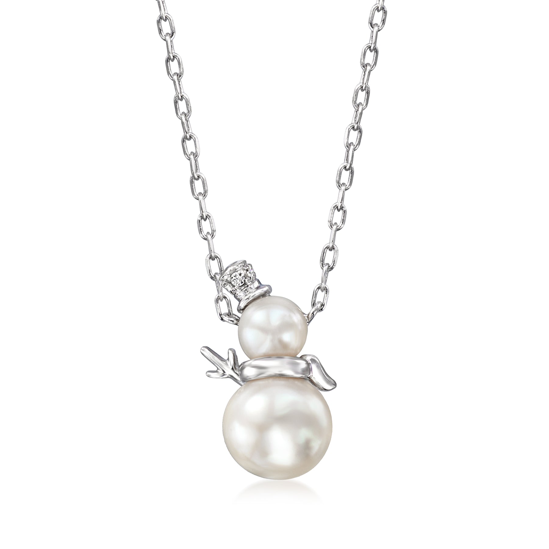 RS Pure Von Ross-Simons 4-6.5mm kultivierte Perle Schneemann Halskette mit Diamant Akzente in Sterling Silber