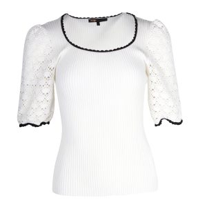 Maje Menta Crochet Sleeve Rib Stricktop in weißer Viskose 7748727701564