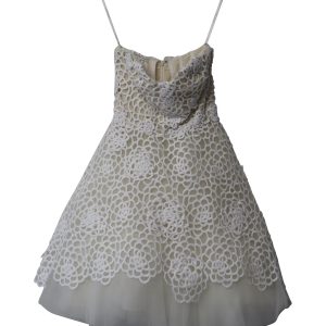 Oscar De La Renta Bridal Laser Cut kurze Ballon Tüll Kleid aus weißem Nylon Polyester
