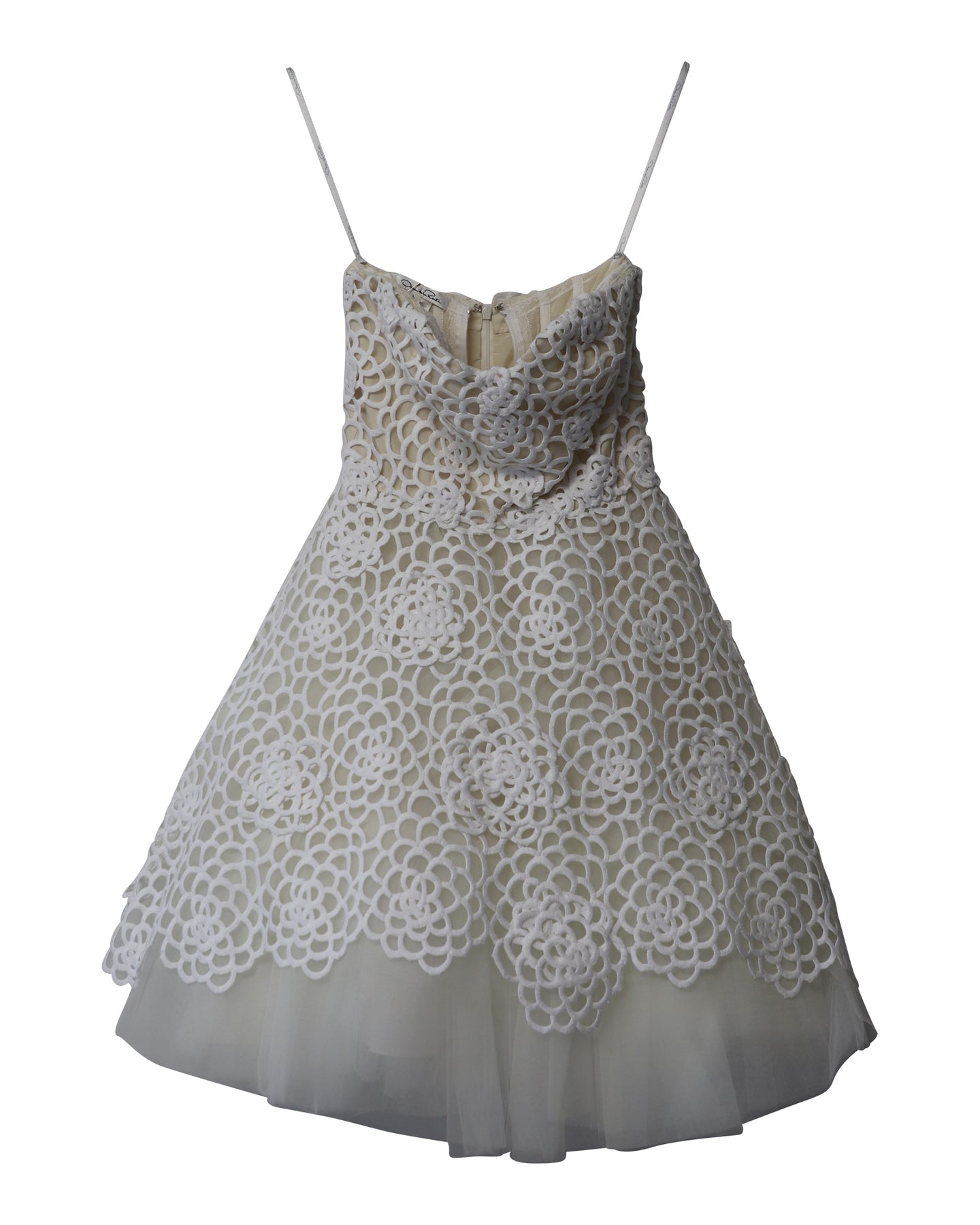 Oscar De La Renta Bridal Laser Cut kurze Ballon Tüll Kleid aus weißem Nylon Polyester