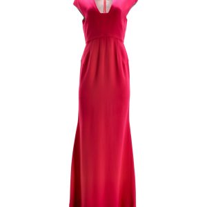 Roland Mouret Square-Neck Cut-Out Back Evening Kleid in rosa Viskose 7748736581692