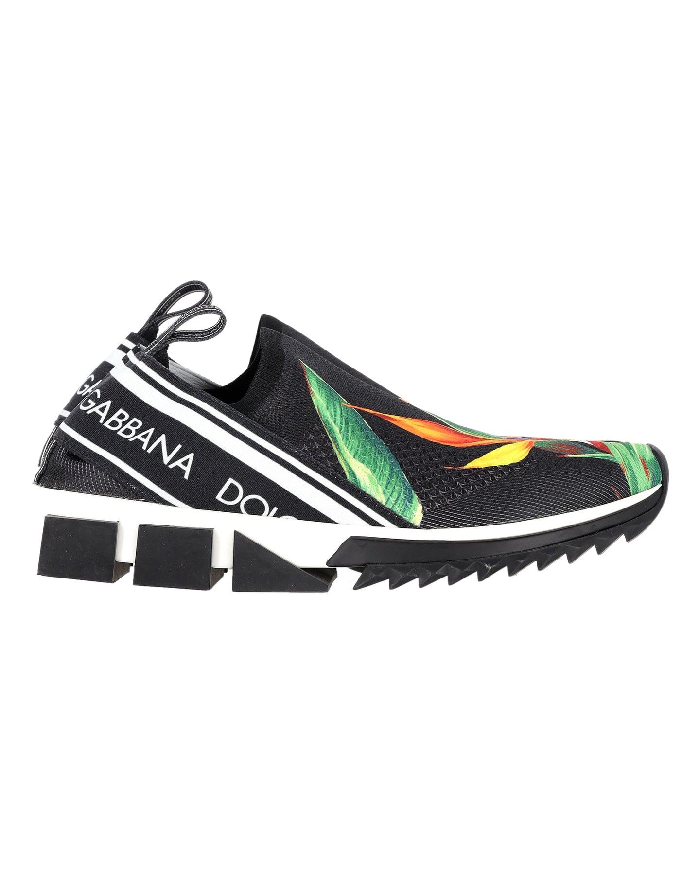 Dolce & Gabbana Sorrento 'Bird of Paradise' Slip-On Sneaker aus schwarzem Stretch Mesh Canvas