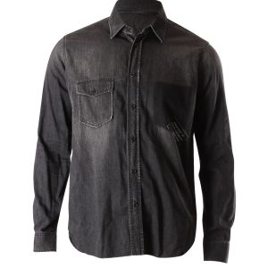 Saint Laurent Frayed Hem Button Front Hemd aus grauem Baumwoll-Denim 7748734779452