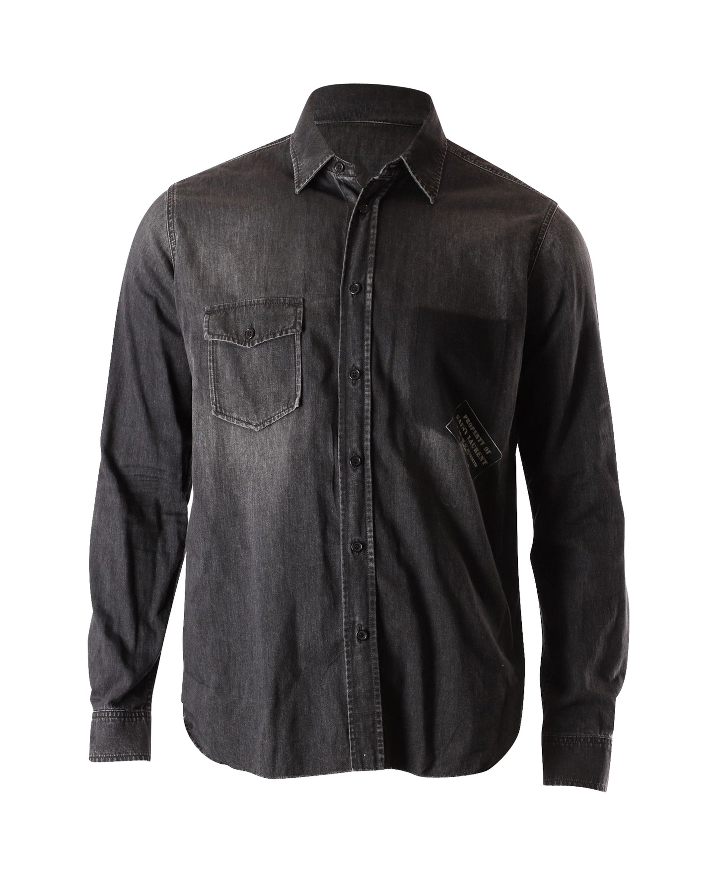 Saint Laurent Frayed Hemd mit Knopfverschluss vorne aus grauem Baumwoll-Denim