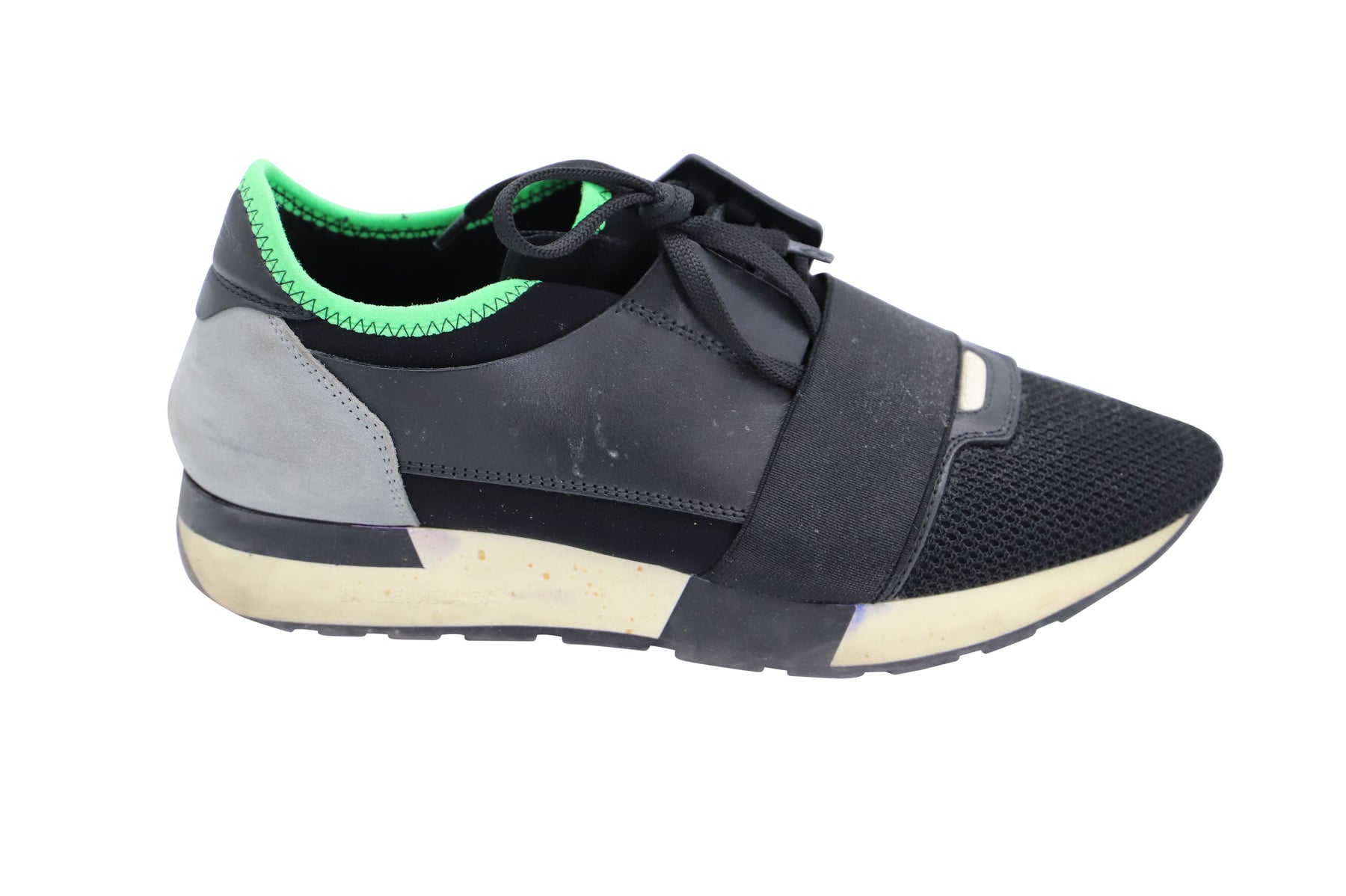 Balenciaga Race Runner Sneaker aus schwarzem und grünem Leder