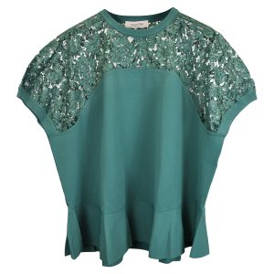 Valentino Garavani Lace-Paneled Stretch-Knit Top in grüner Viskose 7748740513852