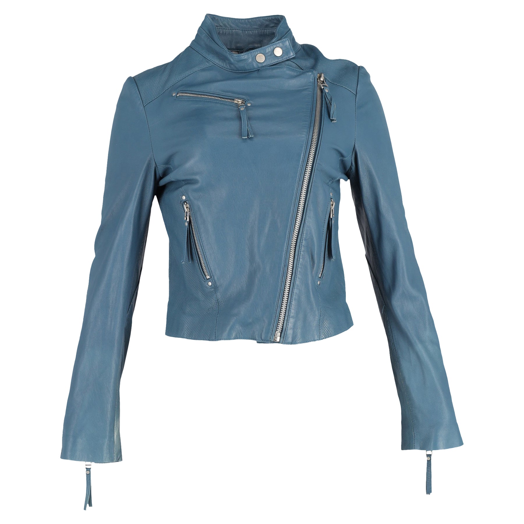 Iro Biker Jacke aus hellblauem Leder