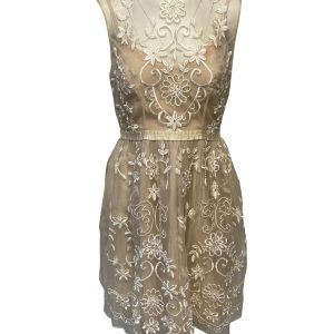 Needle & Thread ärmelloses Spitzenkleid aus beige Seide 7748740186172