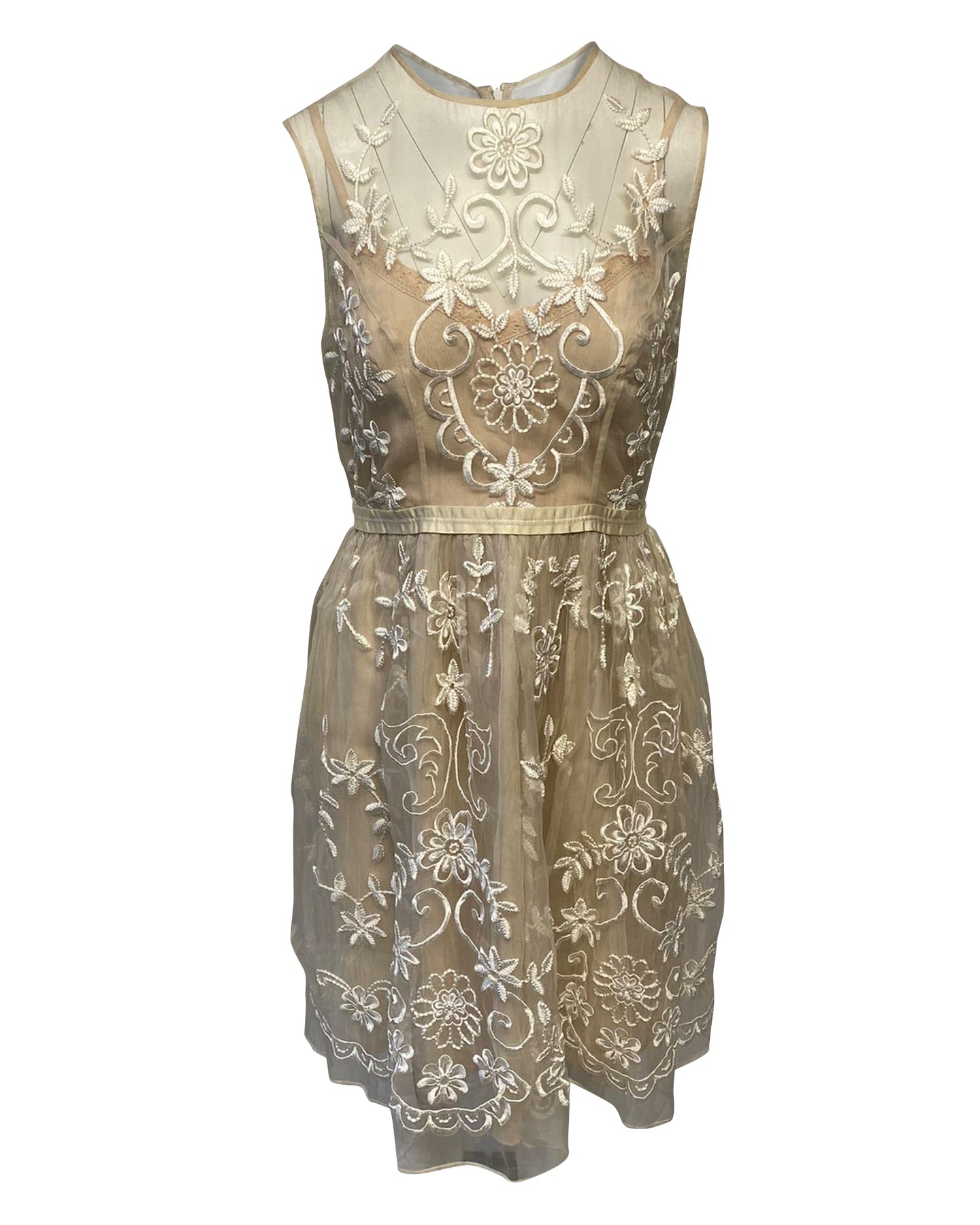 Kleid aus ärmelloser Spitze mit Nadel & Faden in Beige