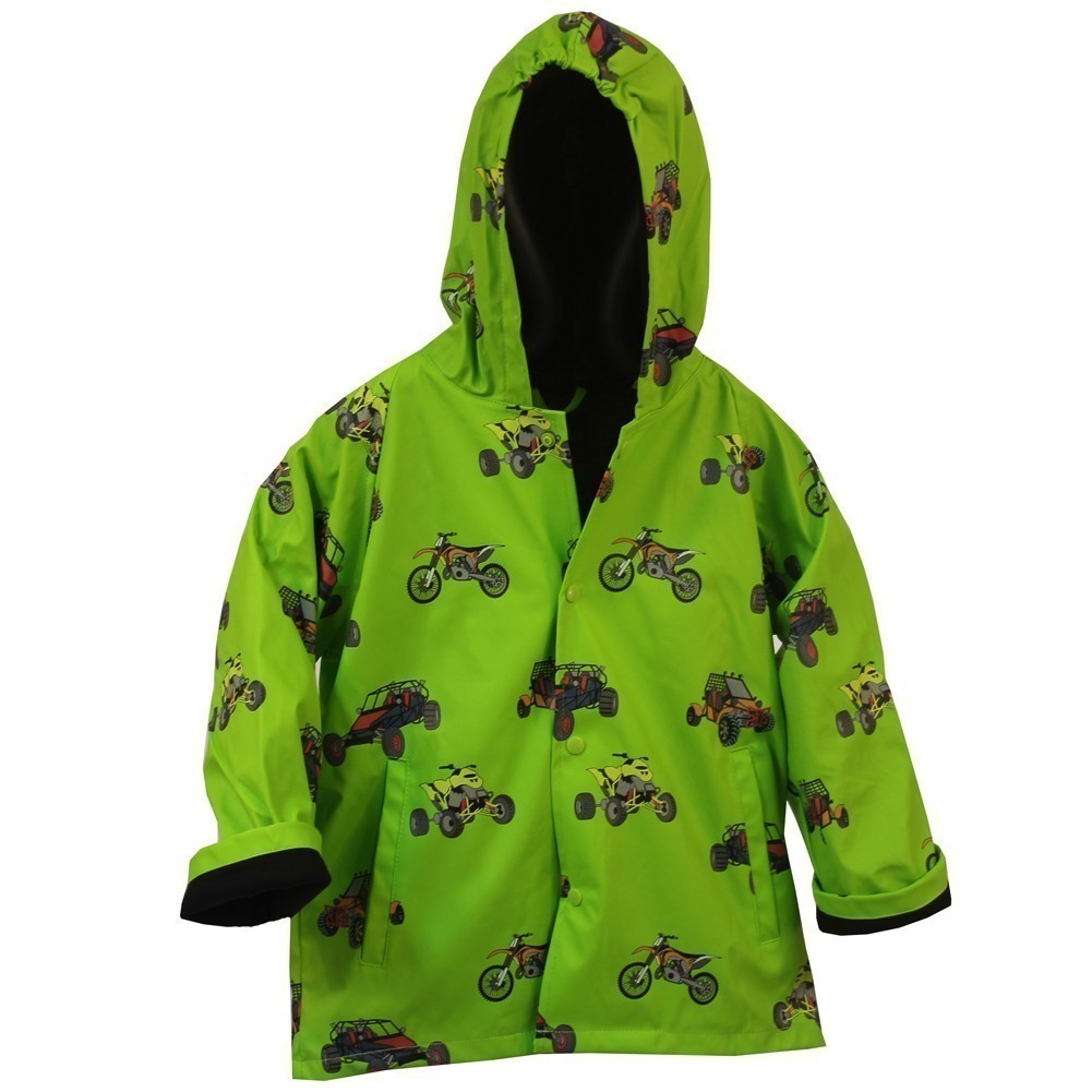 Groß Jungen Grün Sand Spielzeug Muster mit Kapuze Trendy Regenmantel 8-10