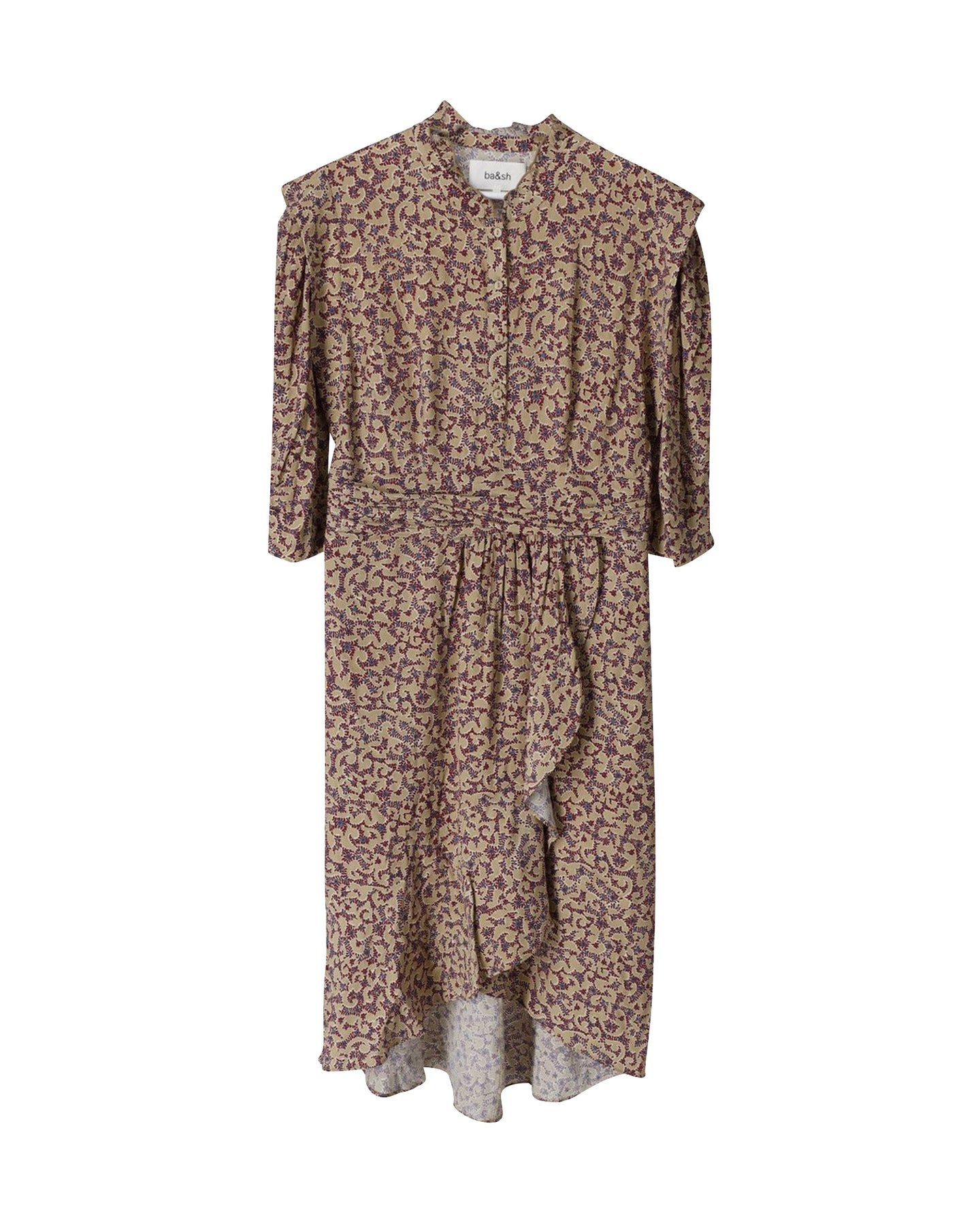 Ba&Sh Rüschen Midikleid aus Beige bedruckter Viskose