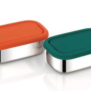 Edelstahl Snack Rechteck Container Set (Zwei) für Gemüse, Obst, Chips, Dips und mehr