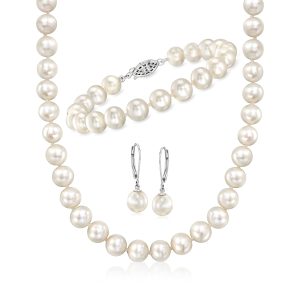 Ross-Simons 8-9mm Cultured Pearl Jewelry Set: Armband, Halskette und Tropfen Ohrringe mit Sterling Silber