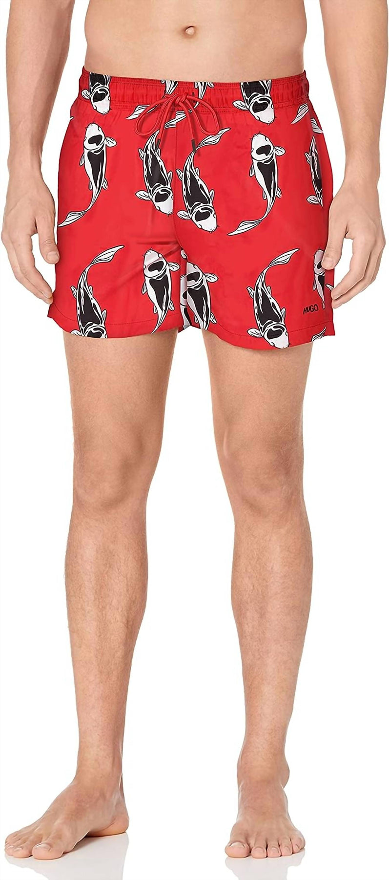 Herren Fisch Tiermuster Drawstrings Taille Badeshorts in Rot