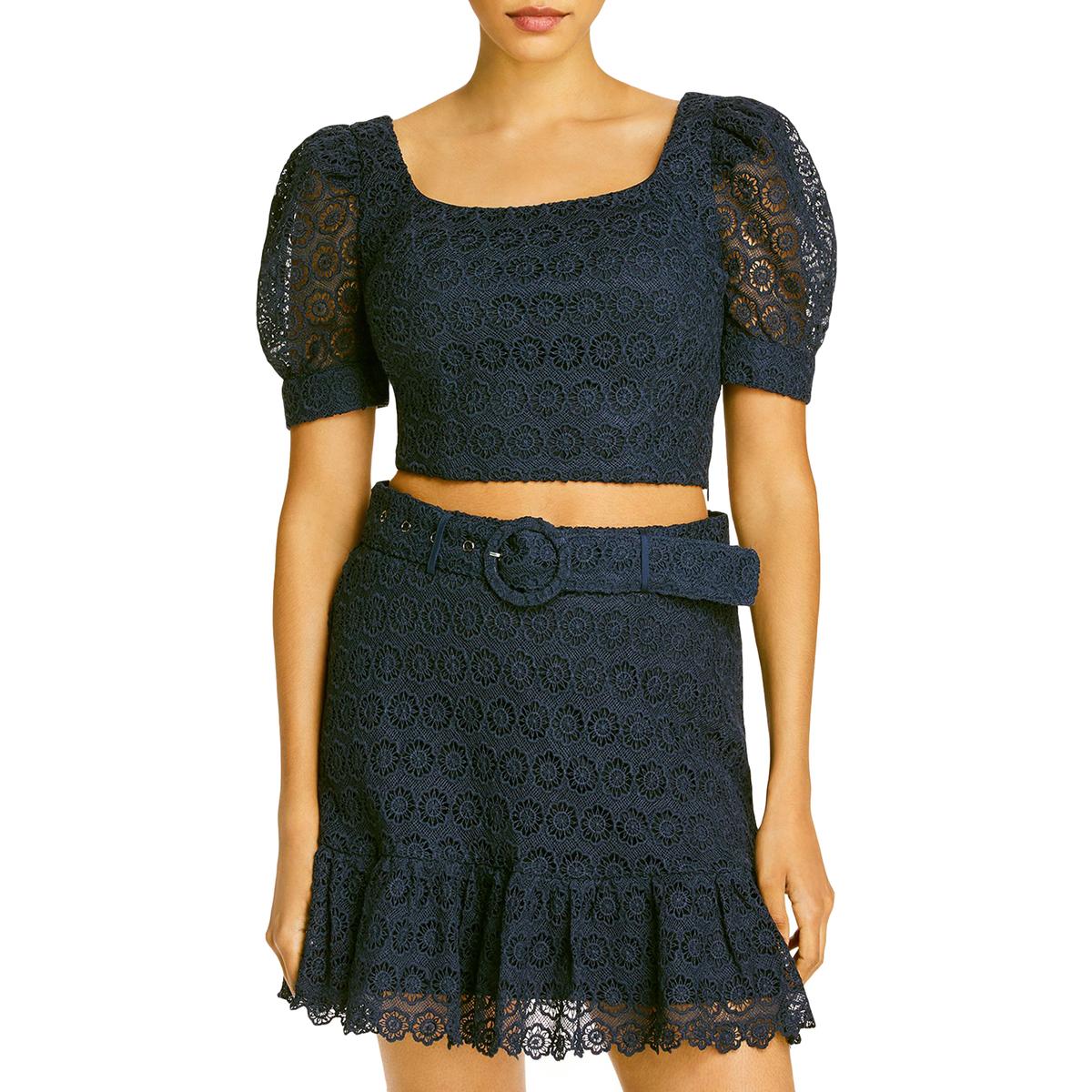 Crop Top aus Spitze mit Puffärmeln