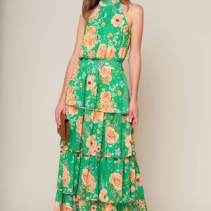 PORCELAIN BLOOM Kleid aus gewebtem Maxi