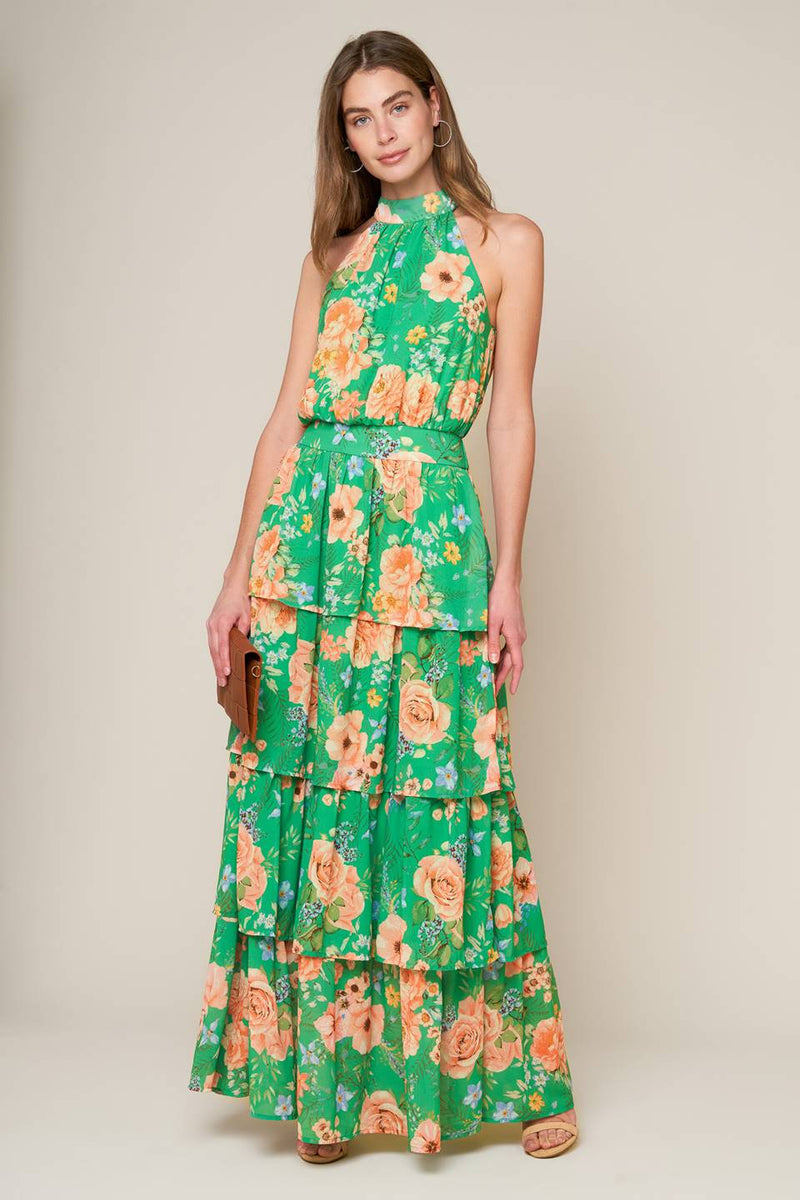 PORCELAIN BLOOM gewebt MAXI KLEID