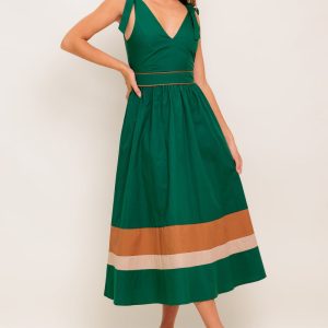 FOREST CHARM gewebte Farbe blockiert Midikleid