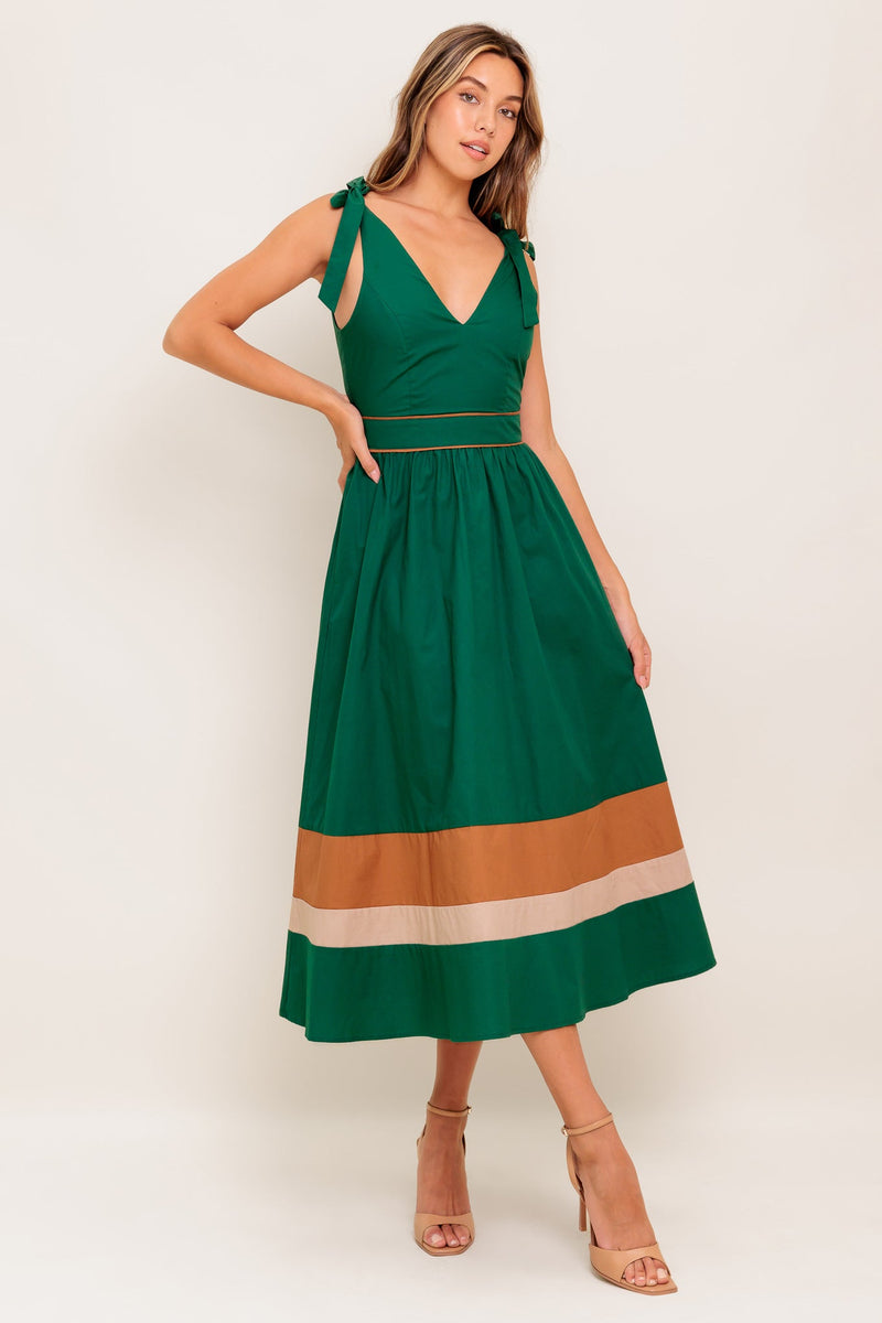 FOREST CHARM gewebt COLOR BLOCKED MIDI Kleid