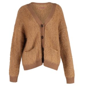 Acne Studios Rives Strickjacke mit V-Ausschnitt aus braunem Mohair und Wolle