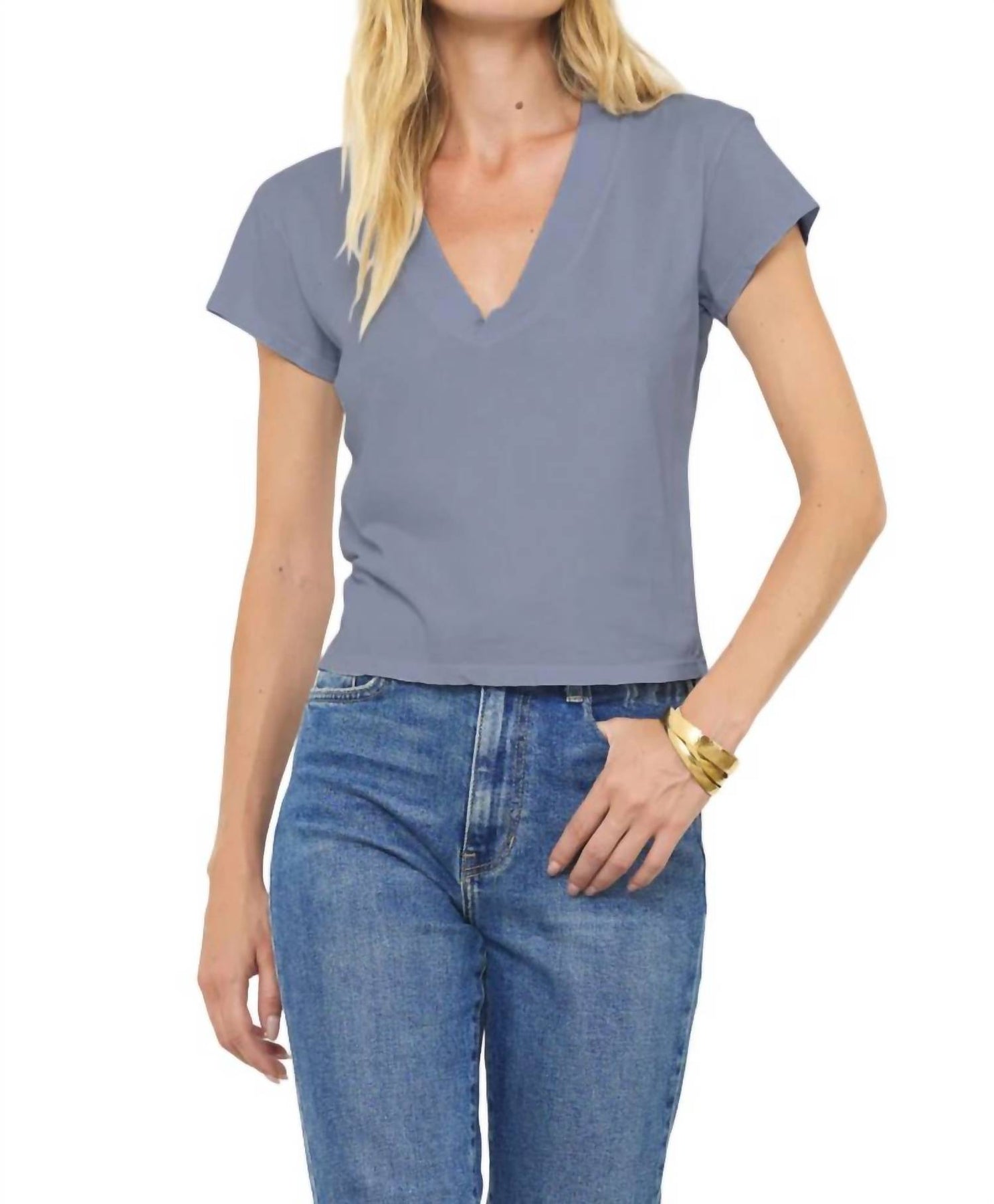 Tiefes V-Ausschnitt-T-Shirt in coolem Grau