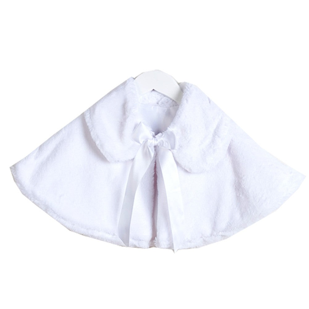 Elegantes Cape aus Kunstpelz für große Mädchen, weiß, Satin, Krawattenkragen, 8–12