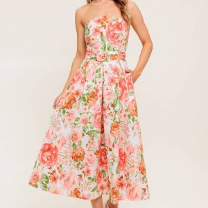 BLUSHING DAWN rosa gewebt Midikleid