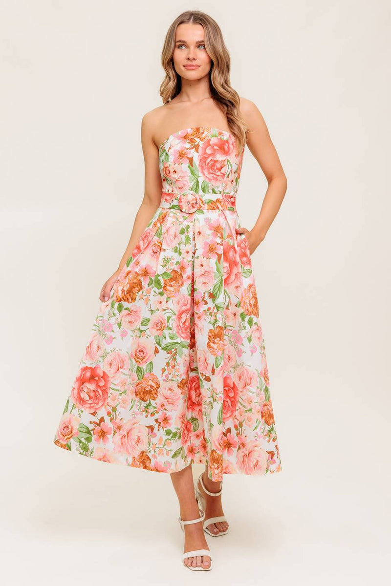 BLUSHING DAWN Rosa gewebt MIDI Kleid