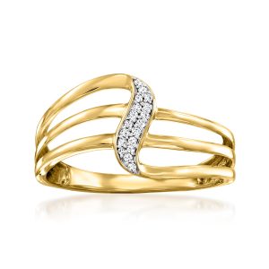 Ross-Simons Diamond-Accented Swirl Ring aus 14kt Gelbgold