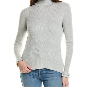 Hannah Rose Rib Rüschen Rollkragen Kaschmir-Bleder Pullover