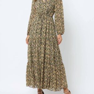 Blumen Chiffon Kleid in schwarz